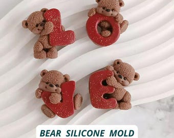 Mini Love Bears 2D Silicone Mold Bear Silicone Mould for Making Decor Bento Cake Pops Cupcake Fondant Chocolate Valentines Soap molds