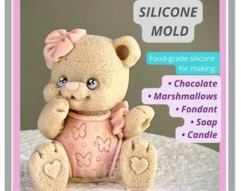 Stampo in silicone a forma di orsetto per decorare torte per il primo compleanno di una bambina, baby shower, fondente, cioccolato, marshmallow, topper commestibile per torte.