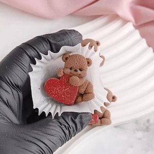 Mini Love Bears 2D Silicone Mold Bear Silicone Mould for Making Decor Bento Cake Pops Cupcake Fondant Chocolate Valentines Soap molds Bear With Heart