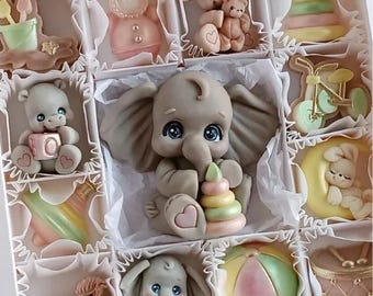 2D Baby Elephant Silicone Mold For Making Baby Shower First Second Birthday Edible Cake Decorating Topper Chocolate Fondant Soap Candy Mould