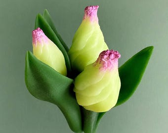 Dreifach Lisianthus Knospe Silikonform, Eustoma Knospe, Realistische Blumenform, Kuchendekorationsform, Schokoladenblumenform