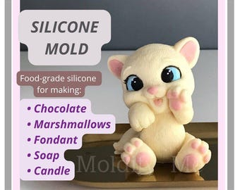 Molde de silicona con forma de gato para fondant, chocolate, resina, jabón, epoxi, velas, moldes de silicona personalizados.