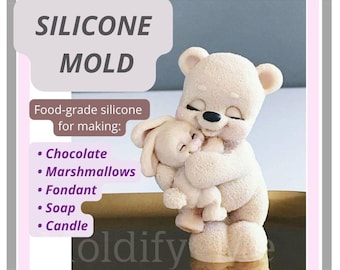 Stampo in silicone 3D a forma di orsetto con coniglietto per decorare torte, stampi in silicone per cioccolato fondente, creazione di candele fai da te in resina
