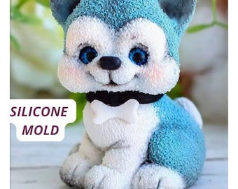 Hündchen Silikonform Husky - 3D Silikonform für Kerze Fondant Schokolade Fondant Seife Squshy Harz