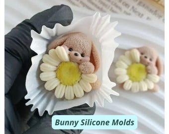 2D Mini Bunny Silicone Mold For Chocolate Candy Fondant Soap Mould making Edible Bento Cake Topper Decor Baby Shower or First Birthday Cake