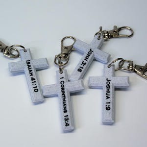 Crucifix Keychain with Customizable Bible Verse – Custom Marble & Black Cross Keyring