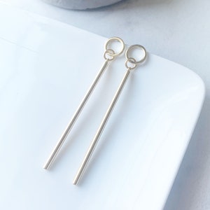 HOT ITEM, Gold Bar Earrings, Circle and Bar, Modern Earrings, Minimalist Earrings, Geometric Earrings, Drop Earrings, Christmas Gift