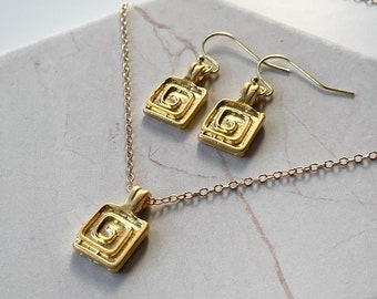 Gold Spiral Necklace and Earrings Set: Petite Jewelry Gift