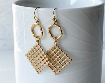 Gold Woven Earrings, Modern Gold Earrings, Textured Gold Earrings, Textured Earrings, Gift For Mom, Gift For Her