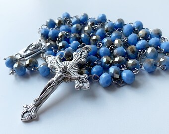 Handmade Catholic Rosary, Two-Toned Blue Rosary, Linked Rosary, Rosary Necklace, Prayer Beads Handcrafted linked rosary.