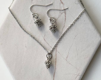 Gift Set, Tiny Silver Pine Cone Necklace Set, Silver Jewelry Set, Necklace Earrings Set, Necklace Earring, Gift For Her, Gift For Mom