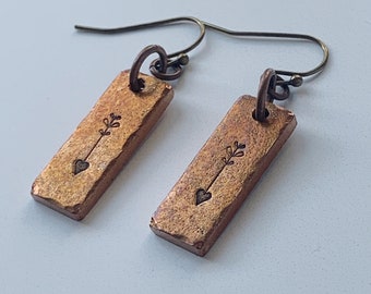 Arrow Earrings, Copper Earrings, Rectangle Earrings