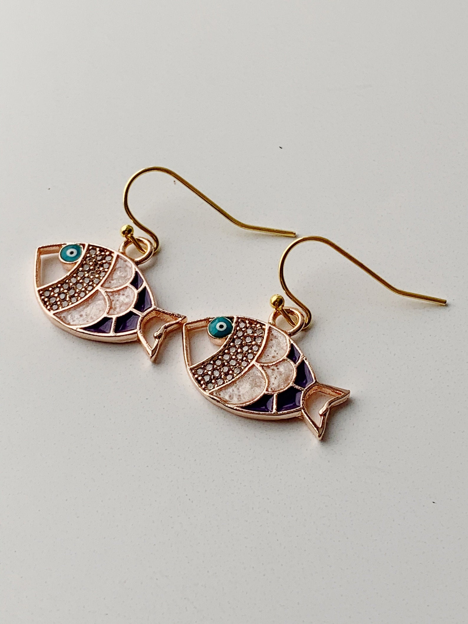 Gift Set, Fish Necklace and Earrings, Enameled Fish Earrings, Pink Fish