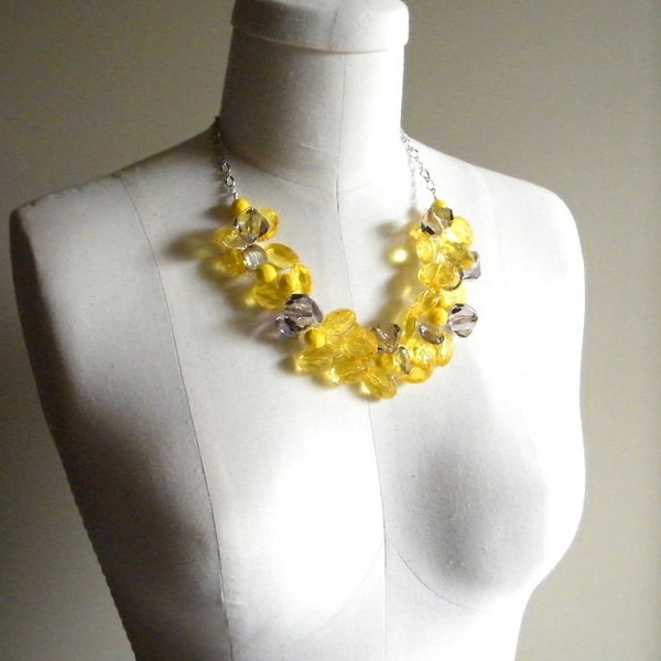 Yellow and Gray Necklace, Crystal ACRYLIC, Bridesmaid Necklace, Yellow and Gray Wedding Jewelry