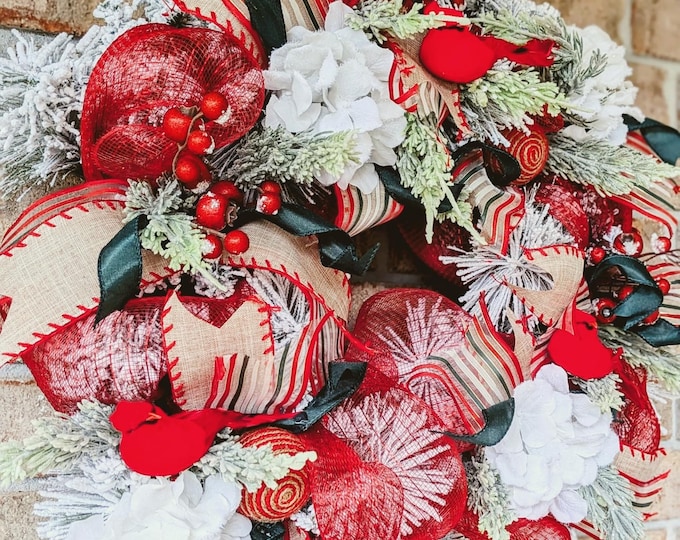 Featured listing image: Cozy Cardinal Christmas Handmade Wreath