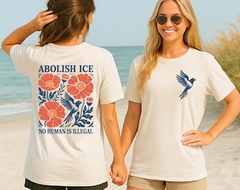 Blommig Abolish ICE-t-shirt: Pro Immigrant Social Justice-t-shirt