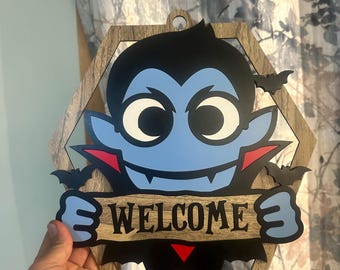 Wampir Dracula Drzwi wejściowe Halloween Witamy Tabliczka