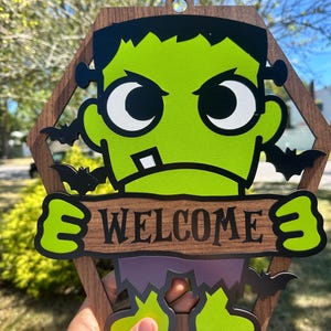 Frankenstein Front Door Halloween Welcome Sign