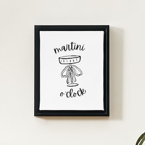 Martini O'Clock retro cocktailkunstprint | Handgetekende barwagendecor | Afdrukbare muurkunst 8,5 x 11 en 16 x 20 | Girly cocktailuurvibes
