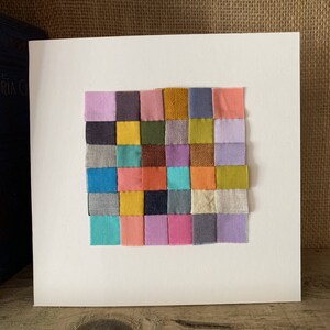 Colourful patchwork textile art with vintage and modern fabrics, textile art piece, mini patchwork, colour study 画像 2