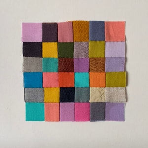 Colourful patchwork textile art with vintage and modern fabrics, textile art piece, mini patchwork, colour study 画像 1