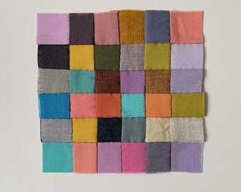 Colourful patchwork textile art with vintage and modern fabrics, textile art piece, mini patchwork, colour study