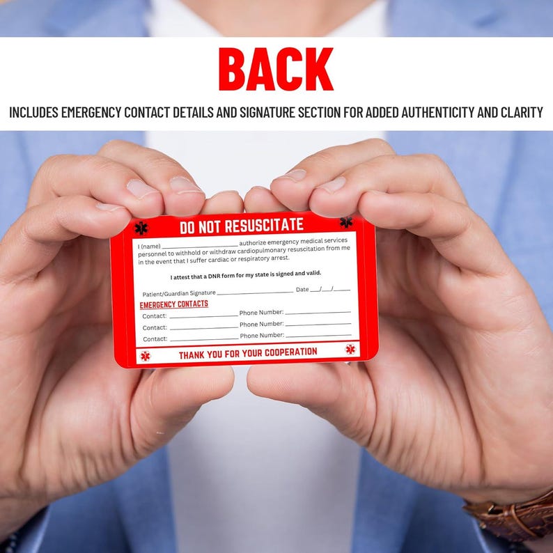 DNR Do Not Resuscitate Medical Alert Wallet Card With Emergency Contact ...