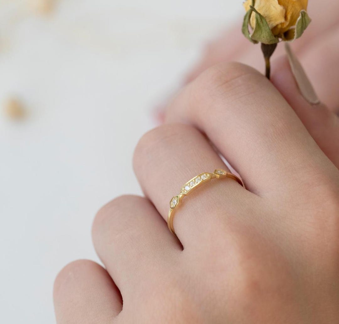 Nakkas Ring Stone 14k Ring, Little Finger Ring, Gold Thin Band, Stone ...