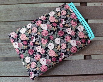 Vintage Rose Black and Pink Large Fully Lined Foam Padded 9x12 inch Book Sleeve Tablet Case