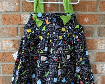 Girl Power Math Equations Tie Dress Size 8 Ready to Ship Polka Dot