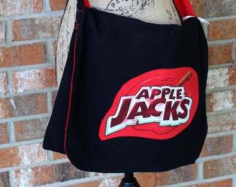 Upcycled Apple Jacks T-shirt Cross Body Messenger Bag, Tote Bag, Purse, Diaper Bag, or Book Bag