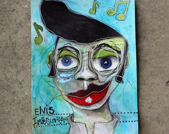 Imperfectly Perfect Faces Mixed Media Painting, Inspired by Elvis Presley