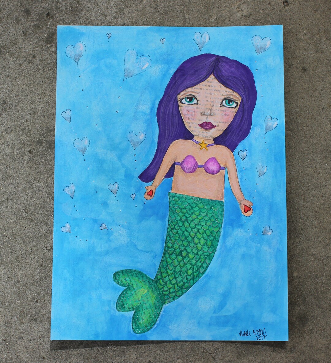 Mermaid Mixed Media Original Colored Pencil And Watercolor Etsy
