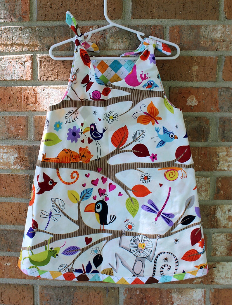 Bird Wildlife Zoo Lion Animal Reversible Argyle Girl/'s Toddler Dress Size 4T Ready to Ship