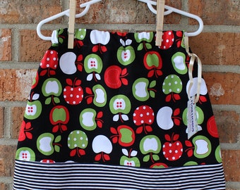 Green and Red Apple Girl's Skirt with Stripes Ready to Ship Gift Under 20 Dollars