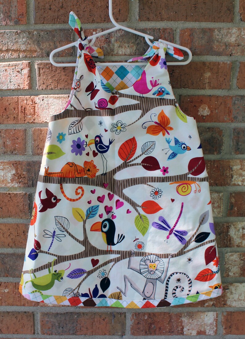 Bird Wildlife Zoo Lion Animal Reversible Argyle Girl/'s Toddler Dress Size 4T Ready to Ship