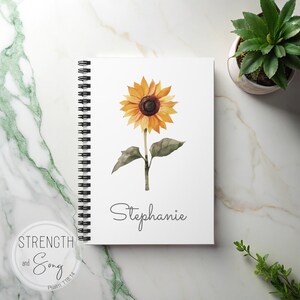 Personalized Sunflower Spiral Notebook, Custom Journal for Students, Gifts for Teachers, Writing Diary, Floral Notepad, Sunflower Notepad