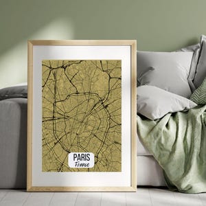 Mapa Paryża, czarno-biały druk Kijowa, zarys mapy Paryża, minimalistyczny plakat Paryża, Paryż Francja Wall art, plakat Paryża