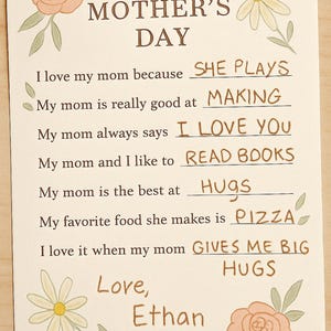Carta para el Día de la Madre para niños (PDF imprimible) / Lindo regalo de recuerdo