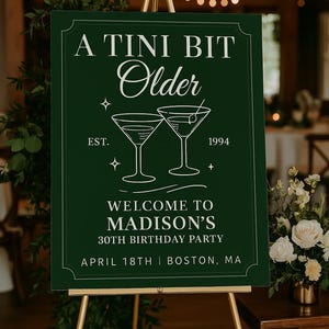 A Tini Bit Older Welcome Sign – Editable Canva Template – Martini Theme Birthday Decor – 30th Birthday Printable Sign