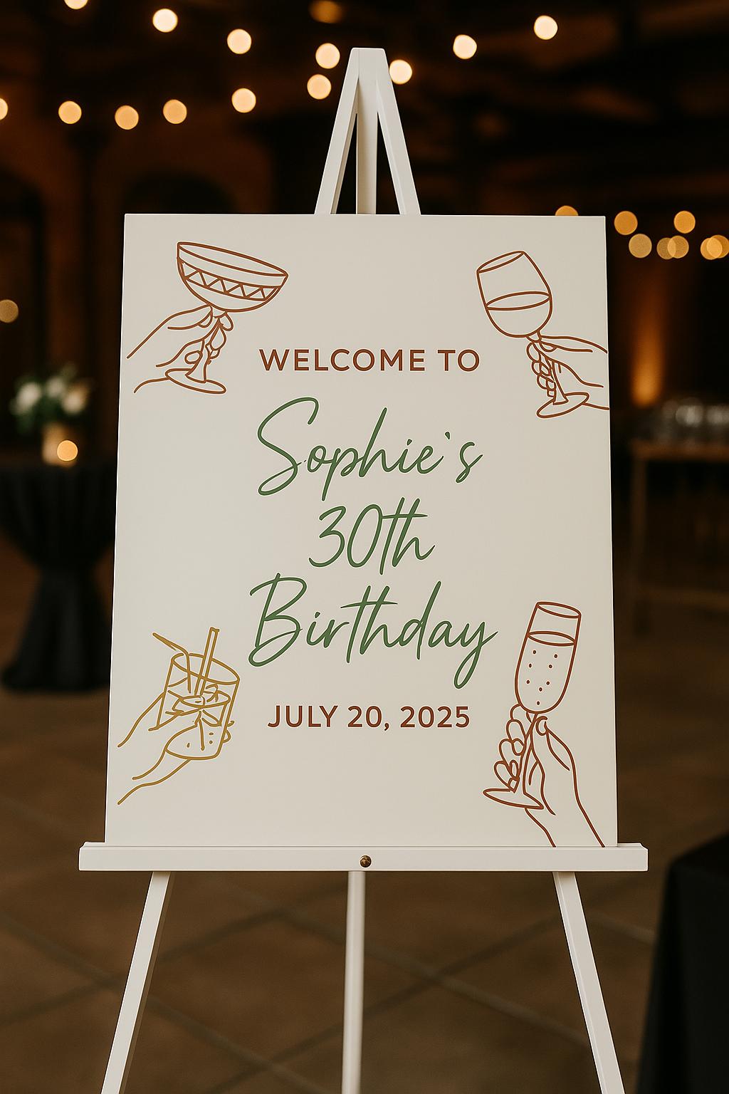 Editable 30th Birthday Welcome Sign | Sip & Celebrate Printable | Canva Template | Adult Birthday Party Decor | Instant Download