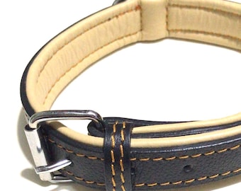 Dog collar for medium size dogs - Hand Made - Real Leather - Padded for extreme comfort
