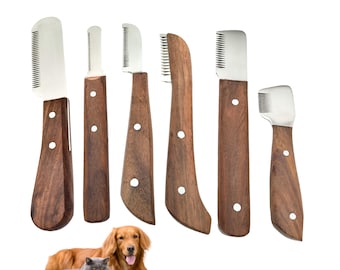 Professional Dog Stripping grooming tool Kit: Stainless Steel head, Wooden Handle