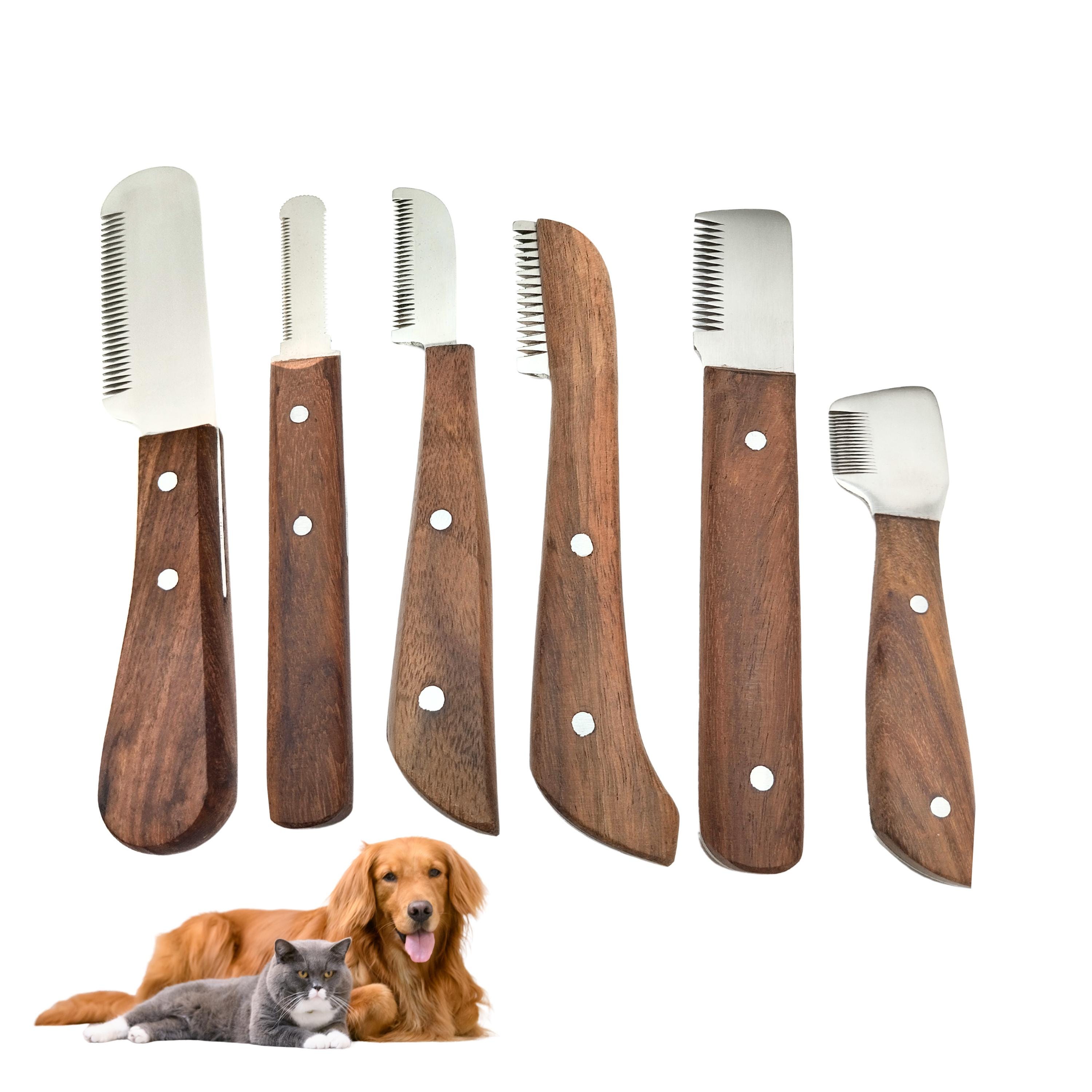 Professional Dog Stripping grooming tool Kit: Stainless Steel head, Wooden Handle