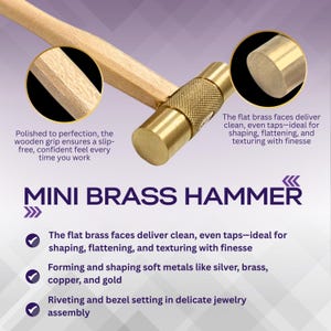 Mini Brass hammer - Comfortable grip wooden Handel - 3 inch wide head
