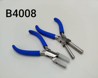 May include: Two silver metal pliers with blue rubber handles and white tips are displayed against a white background. The text "B4008" is in black in the upper left corner. These tools are likely used for jewelry making or crafting.