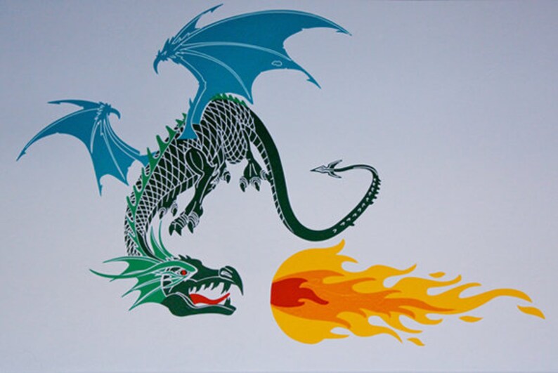 Dragon vinyl wall decal 2 or 3 colors image 1