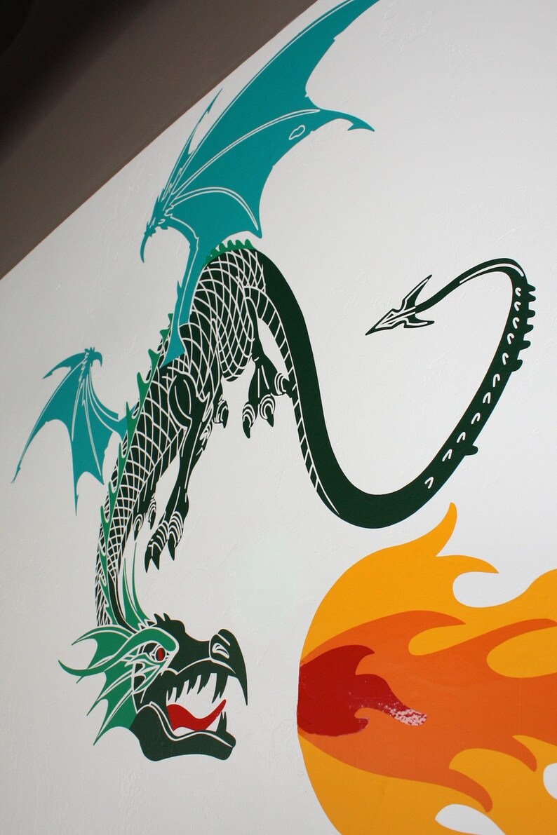 Dragon vinyl wall decal 2 or 3 colors image 2