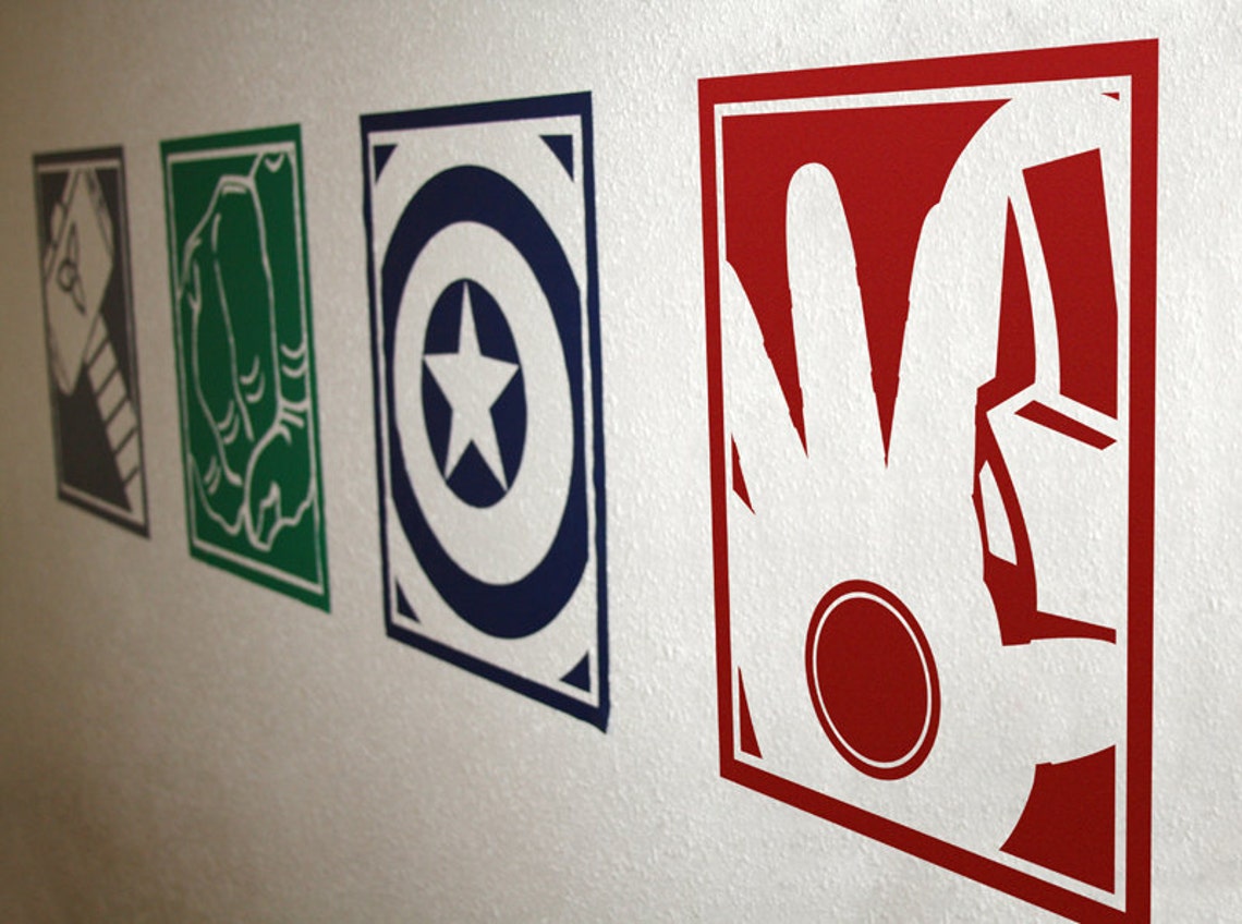 Superhero Vinyl Wall Decals Avengers set Etsy