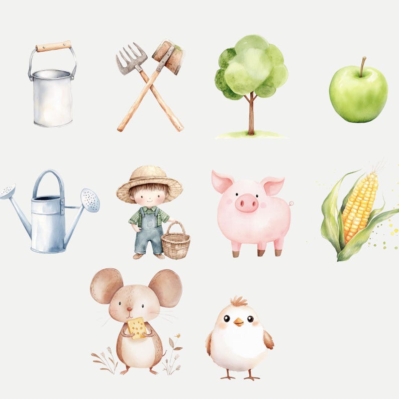 Watercolor Farm Animals Clipart Set, Barnyard Illustration (digital ...